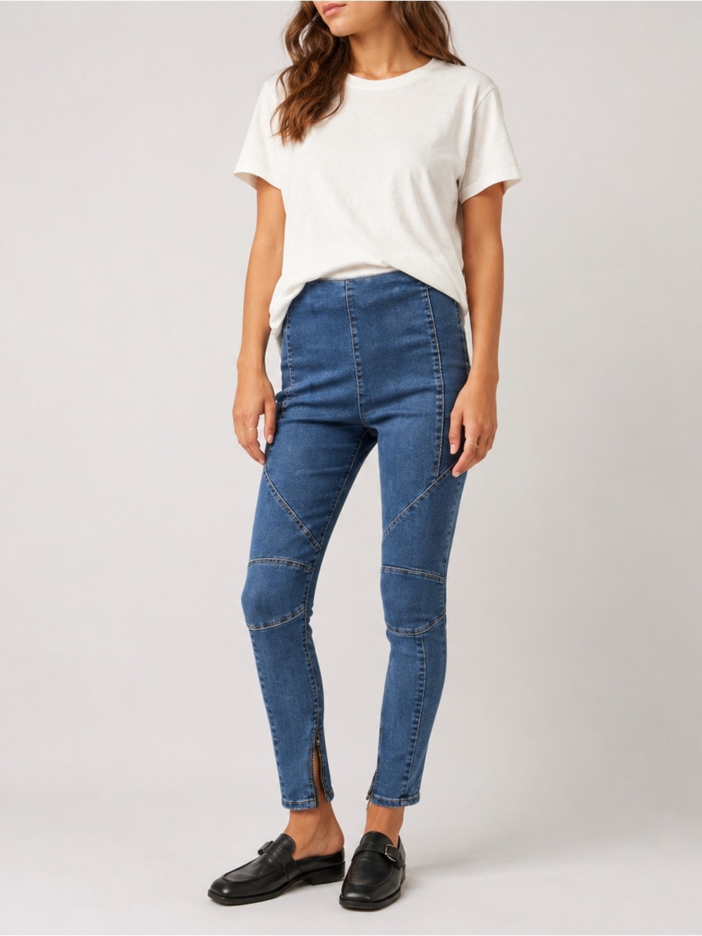Free People Bella Moto Skinny Jeans Womens‎ 27 Zip Ankle Stretch Denim Blue